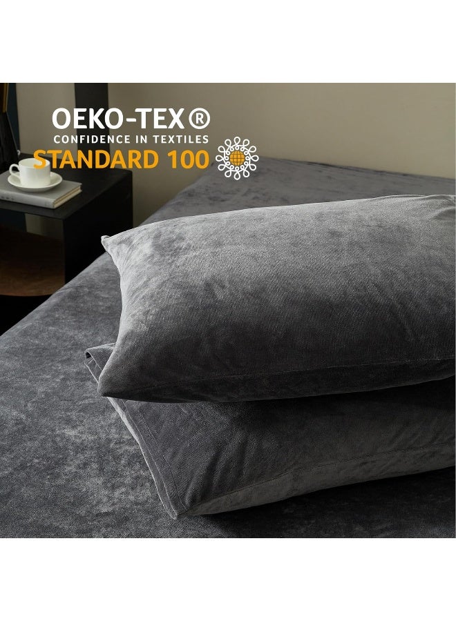 SE SOFTEXLY Velvet Sage Green Duvet Cover King Size, Soft Flannel Duvet Cover with Zipper Solid Breathable Silk Velour Comforter Cover, Cozy Winter Duvet Cover Set with 2 Pillowcases, 90" x 104" - Image 5
